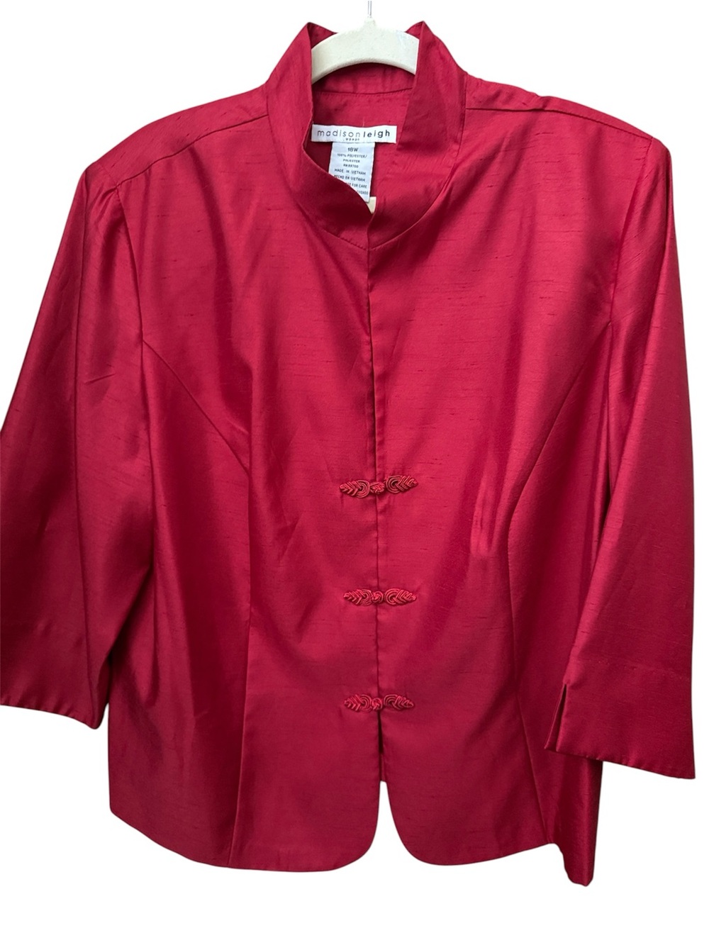 NWT Madison Leigh Red Mandarin Collar Jacket Asian inspired Frog Closure 18W
